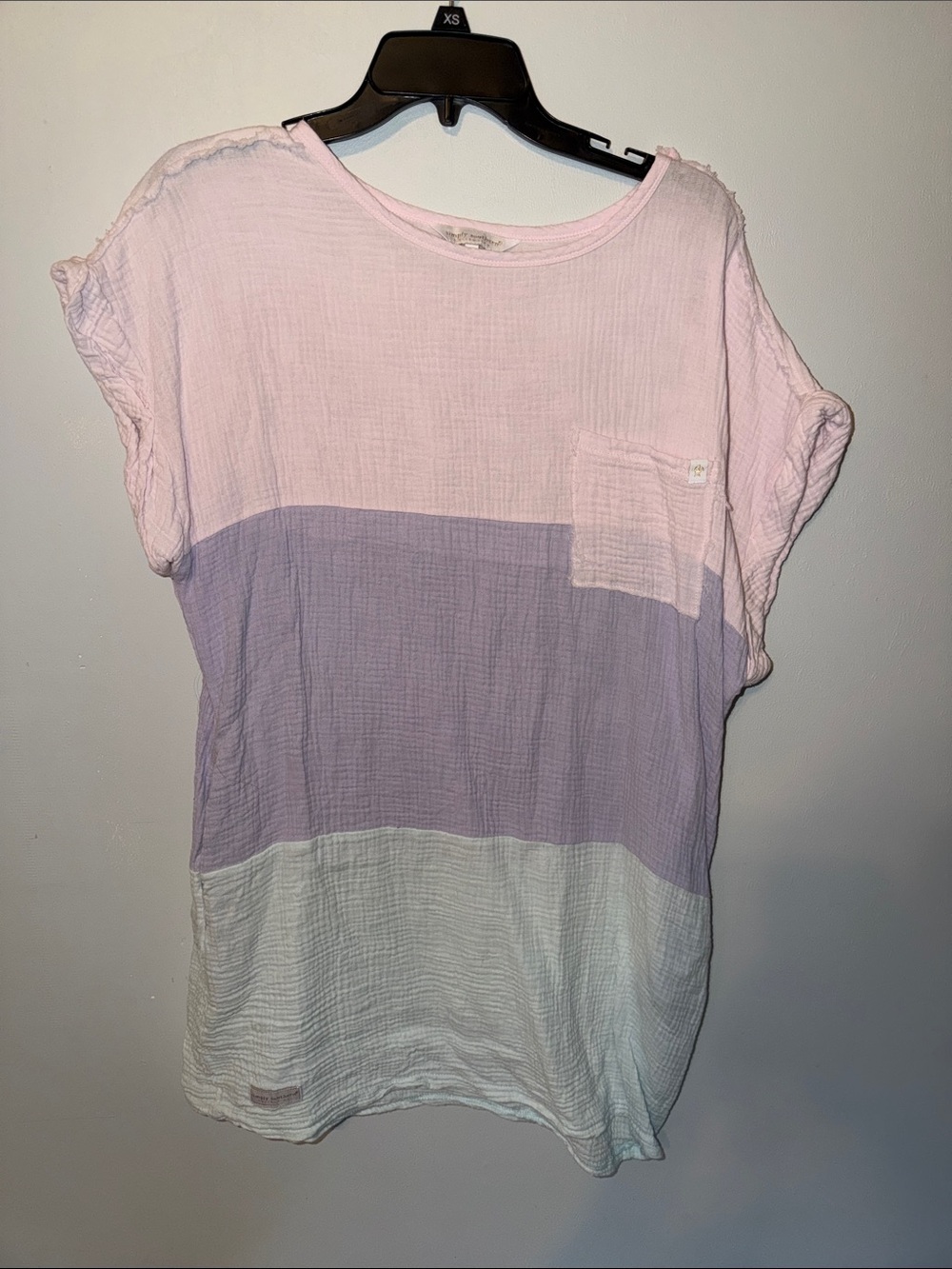 Women’s Colorblock Gauze Pullover Top - Pink, Lavender, White